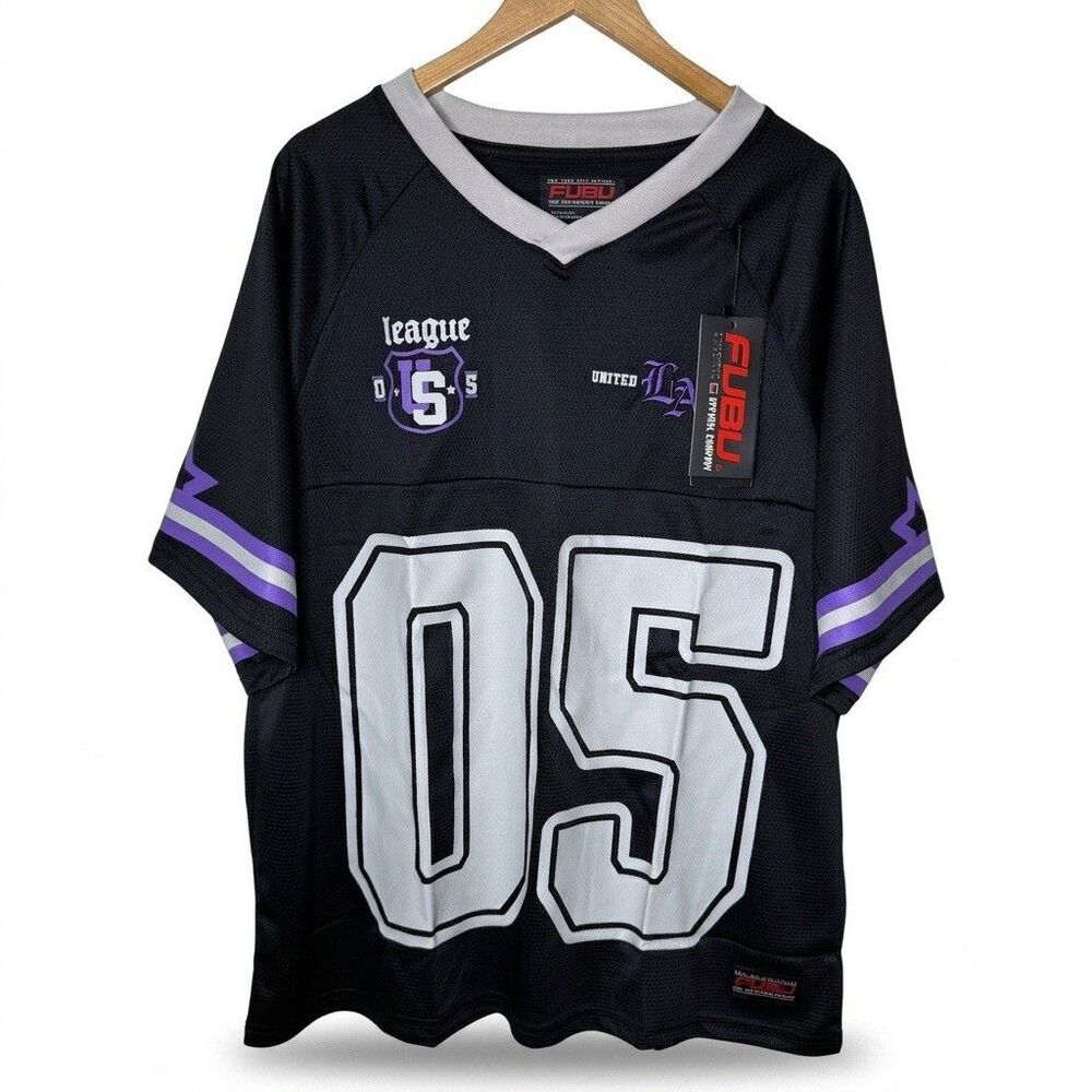 FUBU 05 Football Jersey Mens XL Black Purple Y2K Hip Hop Streetwear NWT